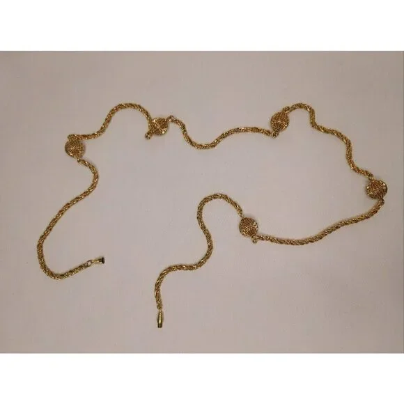 Gold Tone Rope Necklace Twisted Chain with Gold Tone Ball Spheres - Picture 9 of 10